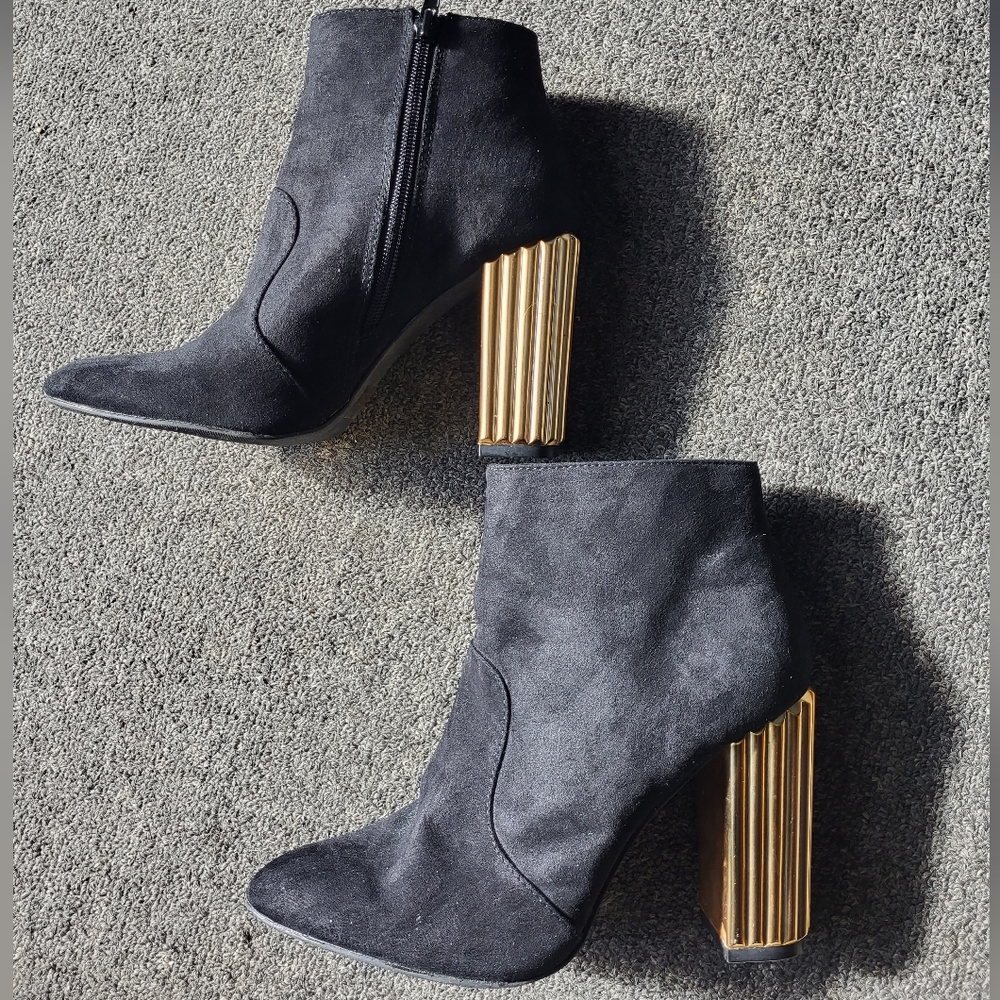 Gold heel black bootie